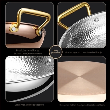 Tiganj za paellu od 304 nehrđajućeg čelika s dvostrukim ručkama, plosno dno s tri sloja, kompatibilno s indukcijom, dubina 4 cm