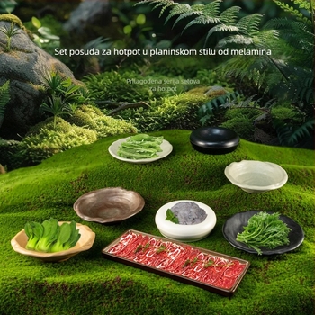 Melamin plošni pravokutni tanjur za hot pot i roštilj — polirana površina, prilagodljiv