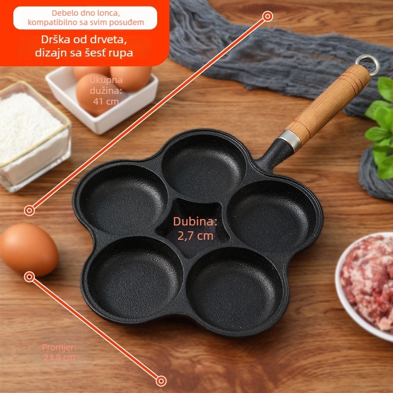 Lijevani željezni tiganj s neprijanjajućim premazom — Model XLF-JP; Funkcija: forma za hamburger, kruh, prženo jaje i tortu; Težina: 2,6 kg