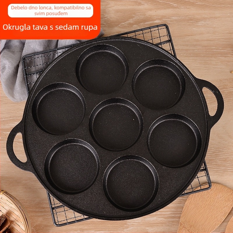 Lijevani željezni tiganj s neprijanjajućim premazom — Model XLF-JP; Funkcija: forma za hamburger, kruh, prženo jaje i tortu; Težina: 2,6 kg