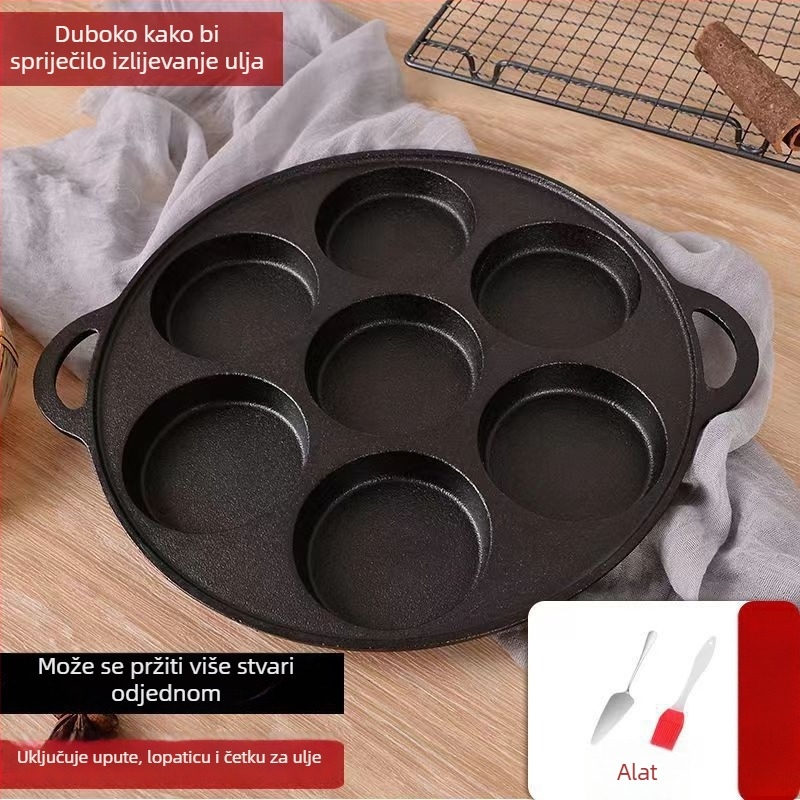 Lijevani željezni tiganj s neprijanjajućim premazom — Model XLF-JP; Funkcija: forma za hamburger, kruh, prženo jaje i tortu; Težina: 2,6 kg