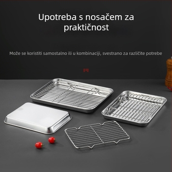 Pladanj od nehrđajućeg čelika 304, pravokutnog oblika, s filtracijskom mrežicom za kontrolu ulja i drenažu, moderni minimalistički stil