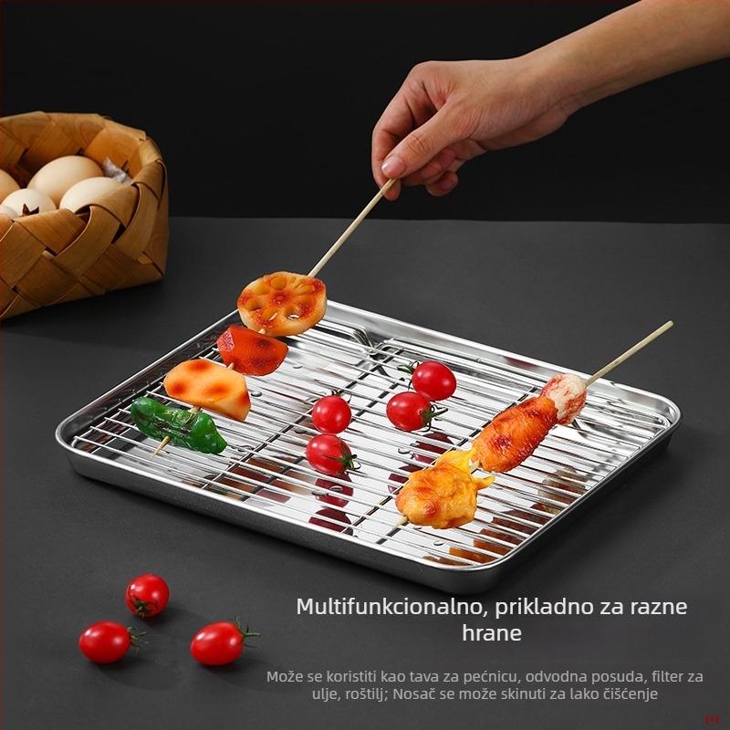 Pladanj od nehrđajućeg čelika 304, pravokutnog oblika, s filtracijskom mrežicom za kontrolu ulja i drenažu, moderni minimalistički stil