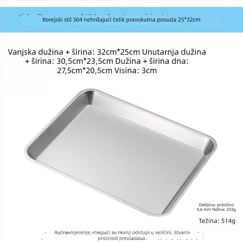 Pladanj od nehrđajućeg čelika 304, pravokutnog oblika, s filtracijskom mrežicom za kontrolu ulja i drenažu, moderni minimalistički stil