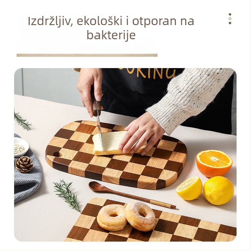 Daska za rezanje od masivnog drveta s šahovnicastim uzorkom, dvostrana i debela, za kućnu upotrebu.