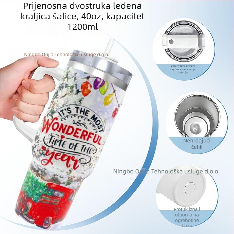 Sklopiva termos šalica, dvostruki sloj vakuumske izolacije, unutarnja 304 nehrđajući čelik / vanjska 201 nehrđajući čelik, otporna na propuštanje, s držačem i vijčanim poklopcem