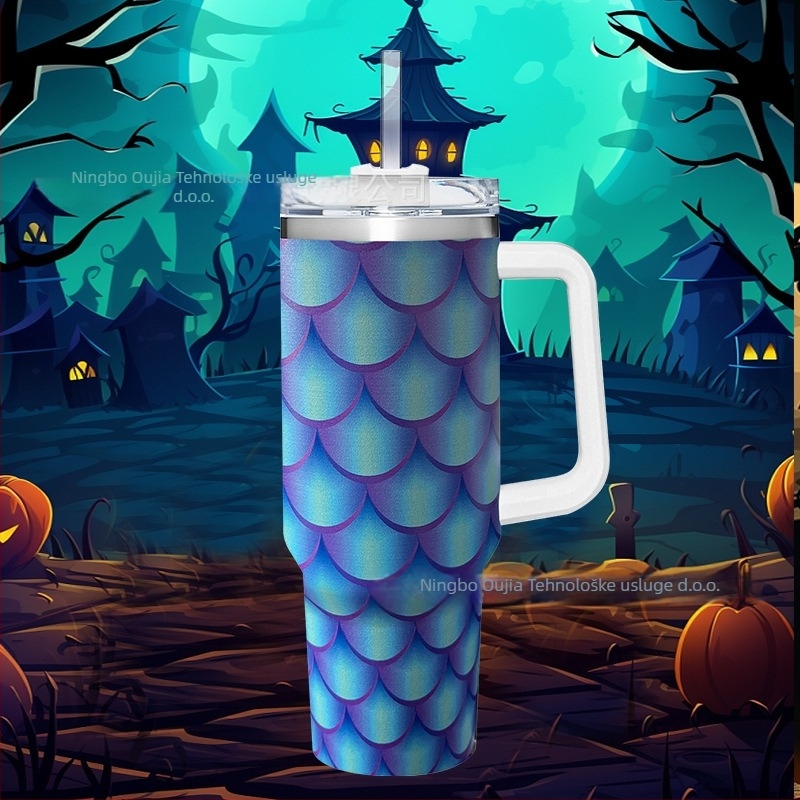 Sklopiva termos šalica, dvostruki sloj vakuumske izolacije, unutarnja 304 nehrđajući čelik / vanjska 201 nehrđajući čelik, otporna na propuštanje, s držačem i vijčanim poklopcem