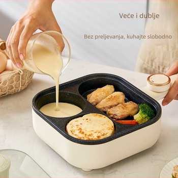 Električna četverootvorna tava za omletu s neprijanjajućim premazom, tijelo od aluminijske legure, 900W, 220V, staklena poklopac