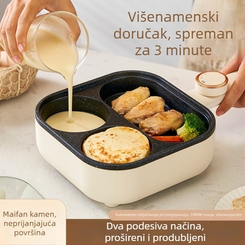 Električna četverootvorna tava za omletu s neprijanjajućim premazom, tijelo od aluminijske legure, 900W, 220V, staklena poklopac