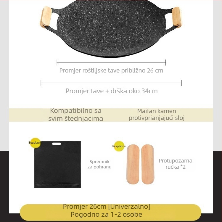 Maifan kamen vanjska grill ploča - okrugla, prijenosna, višefunkcionalna, kompatibilna s indukcijskim štednjakom