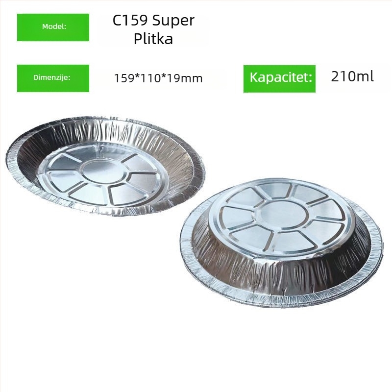 Aluminijska folijska posuda, debela i plitka za roštilj i pečenje, jednokratno pakiranje za dostavu hrane, mogućnost tiskanja logotipa sitotiskom, biološki razgradiva, nije prikladna za mikrovalnu pećnicu