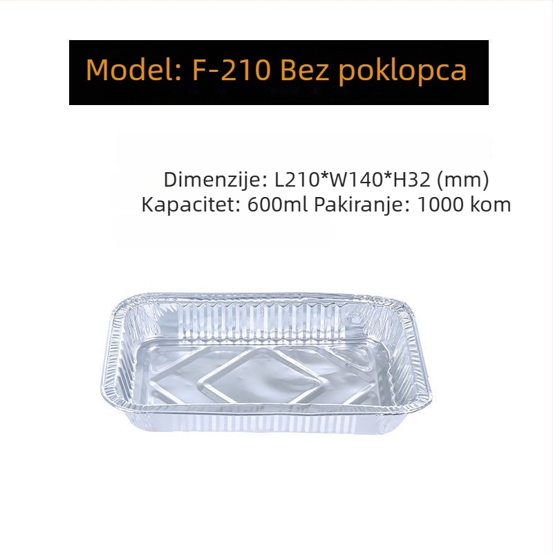 Aluminijska folijska posuda, debela i plitka za roštilj i pečenje, jednokratno pakiranje za dostavu hrane, mogućnost tiskanja logotipa sitotiskom, biološki razgradiva, nije prikladna za mikrovalnu pećnicu