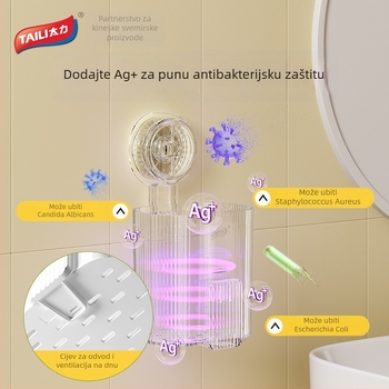 Taili Držač četkica za zube – zidni, bez bušenja, plastični, uz čašicu za ispiranje usta i držač za električnu četkicu