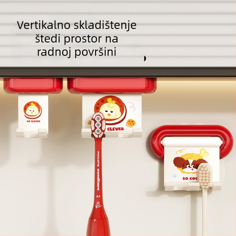 2-odvojni držač četkica za zube ABS, zidni bez bušenja, prostor za električne četkice, integriran ormarić s ogledalom u kupaonici