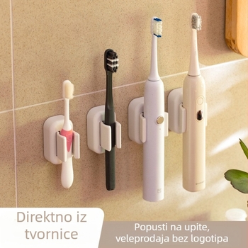 Zidni držač četkica za zube – bez bušenja, plastični, s držačem za čašu i prostorom za pastu