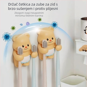 Držač četkica za zube - zidni, bez bušenja, plastični, ugrađeni nosač