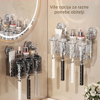 Držač za četkice za kupaonicu s vakuumskim pričvršćivanjem, plastični, zidni, za pohranu četkica i čašice