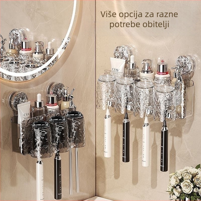 Držač za četkice za kupaonicu s vakuumskim pričvršćivanjem, plastični, zidni, za pohranu četkica i čašice