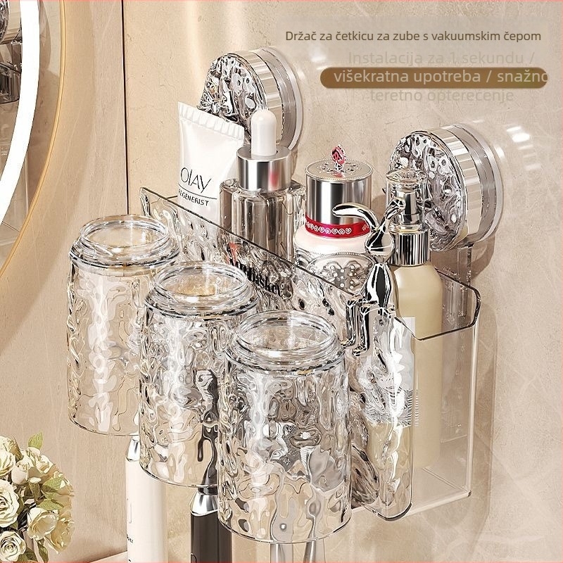 Držač za četkice za kupaonicu s vakuumskim pričvršćivanjem, plastični, zidni, za pohranu četkica i čašice