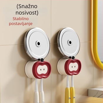 Zidni držač za četkice za zube, plastični, bez bušenja, 2 pretinca, za kupaonicu