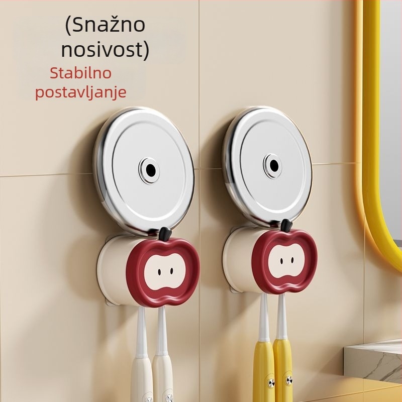 Zidni držač za četkice za zube, plastični, bez bušenja, 2 pretinca, za kupaonicu