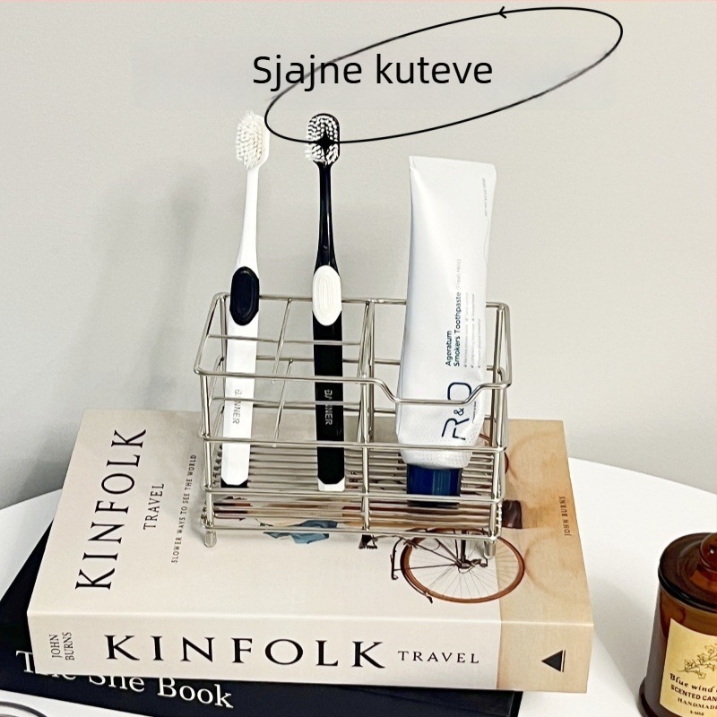 Stakleni držač za četkice za zube za kupaonu - bez bušenja, skladištenje, mogućnost prilagodbe