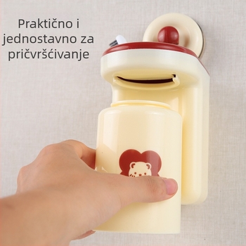 Zidni držač četkice za zube s vakuumskom ventuzom, bez bušenja, s čašom za ispiranje usta – plastični