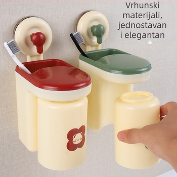 Zidni držač četkice za zube s vakuumskom ventuzom, bez bušenja, s čašom za ispiranje usta – plastični