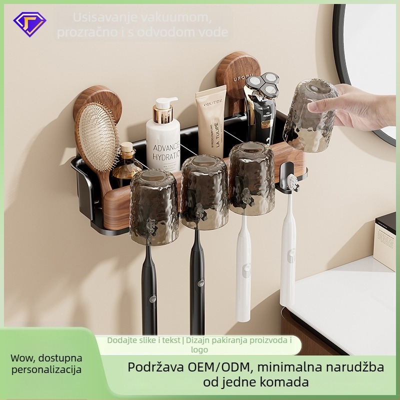 Držač četkica za zube sa usisnom čašom, zidni, bez bušenja, plastični, za četkice i čašicu paste