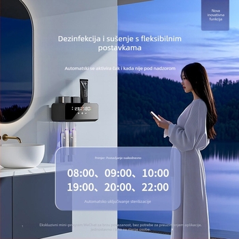 Zidni držač za električnu četkicu s prostorom za pastu i čašu za ispiranje, bez bušenja