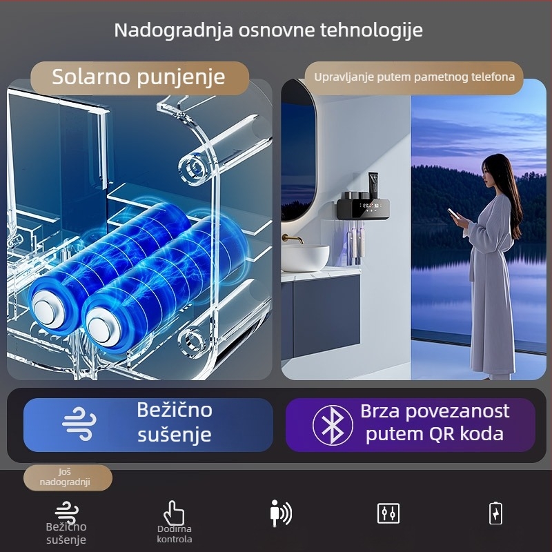 Zidni držač za električnu četkicu s prostorom za pastu i čašu za ispiranje, bez bušenja