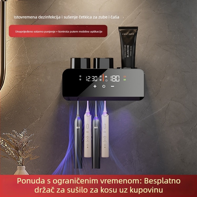 Zidni držač za električnu četkicu s prostorom za pastu i čašu za ispiranje, bez bušenja