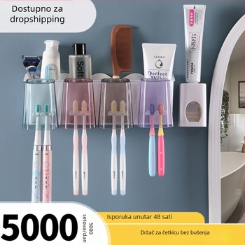 Višenamjenski držač četkice za zube s okruglom prozirnom čašom, zidno postavljanje pomoću vakuumske čaše