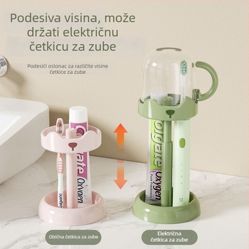 Držač za četkicu za zube s čašom za električnu četkicu, podesivi, montaža bez bušenja, plastika