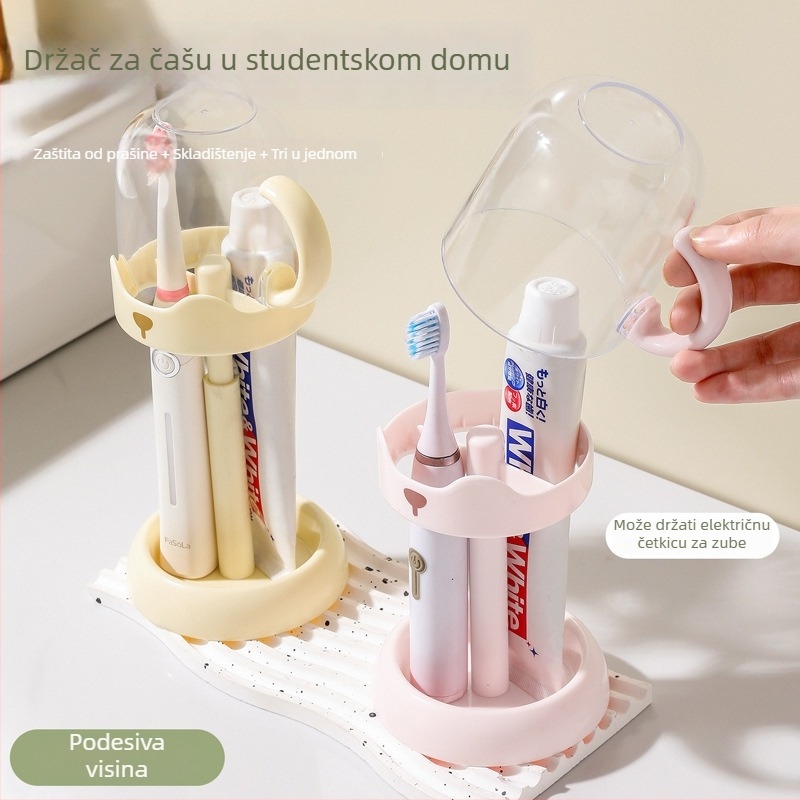 Držač za četkicu za zube s čašom za električnu četkicu, podesivi, montaža bez bušenja, plastika