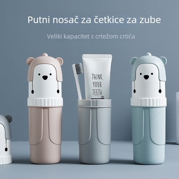 Držač četkice za zube s motivom medvjedića, 3 pretinca, plastična prijenosna kutija za pohranu i čašica za ispiranje za putovanja