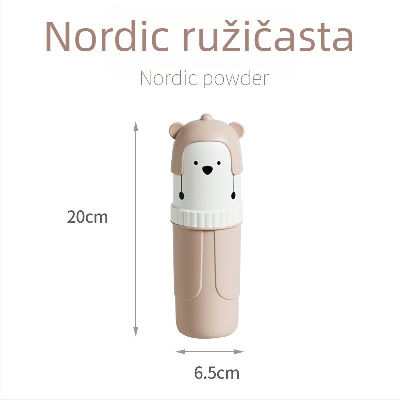 Držač četkice za zube s motivom medvjedića, 3 pretinca, plastična prijenosna kutija za pohranu i čašica za ispiranje za putovanja