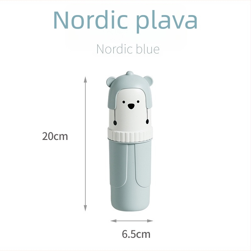 Držač četkice za zube s motivom medvjedića, 3 pretinca, plastična prijenosna kutija za pohranu i čašica za ispiranje za putovanja