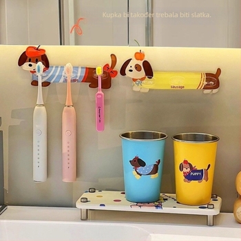 Akrilni držač za četkice za zube — bez bušenja, držač s utorom za karticu, višenamjensko skladištenje