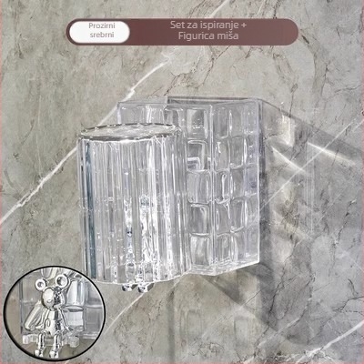 Držač četkica za zube, zidni, bez bušenja, plastični, za četkice, pastu i čaše