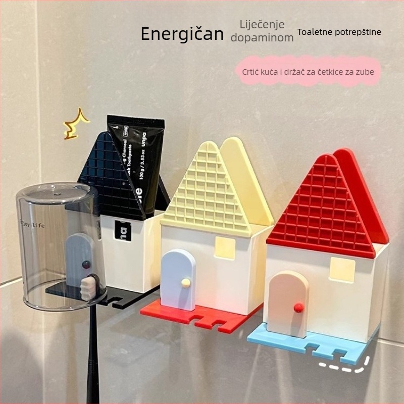 Dopamine Little House držač četkice za zube, zidni s usisnom čašom, bez bušenja, PP materijal, kupaonica