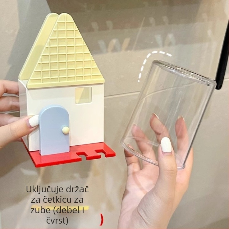 Dopamine Little House držač četkice za zube, zidni s usisnom čašom, bez bušenja, PP materijal, kupaonica
