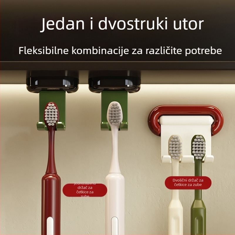 Držač četkica za zube – zidni, bez bušenja, s usisnom čašom, plastični, magnetski