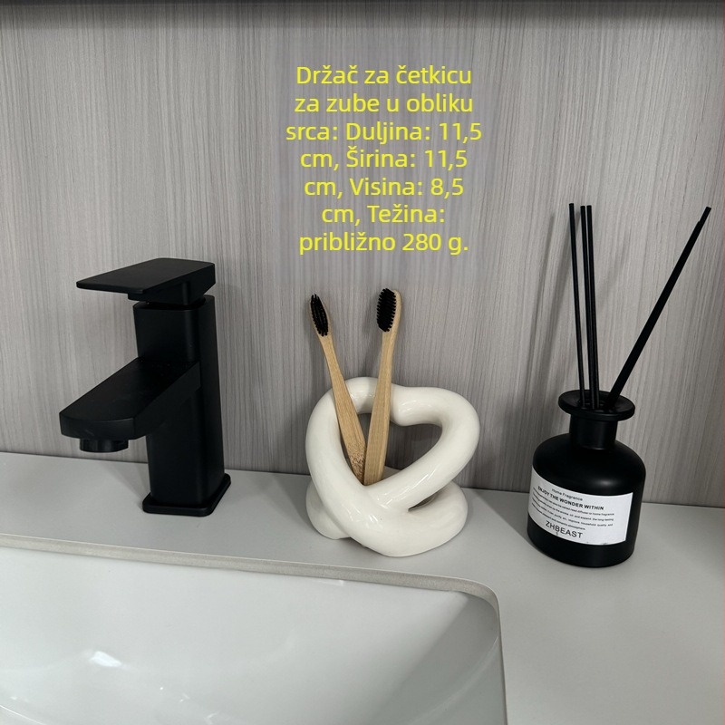 Keramički držač četkica za zube s unutarnjim prostorom za pohranu i suhim cvijećem, kupaonica – Leyouda
