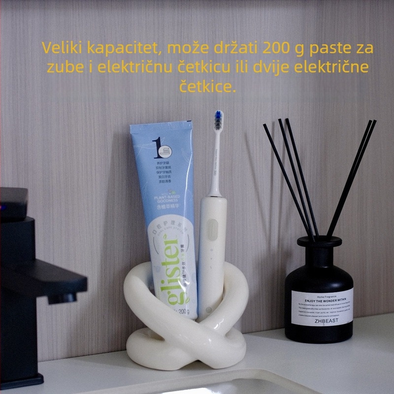 Keramički držač četkica za zube s unutarnjim prostorom za pohranu i suhim cvijećem, kupaonica – Leyouda