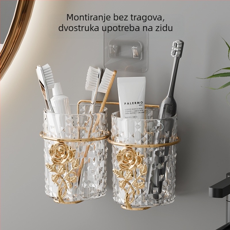 Akrilni zidni držač četkice za zube bez bušenja, za električne četkice, pastu za zube i čašu za ispiranje usta (neovisna marka)
