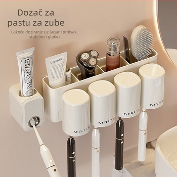 Kitchen Trend Držač četkice za zube - zidni, bez bušenja, plastični, dozator paste za zube
