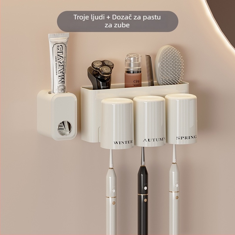 Kitchen Trend Držač četkice za zube - zidni, bez bušenja, plastični, dozator paste za zube