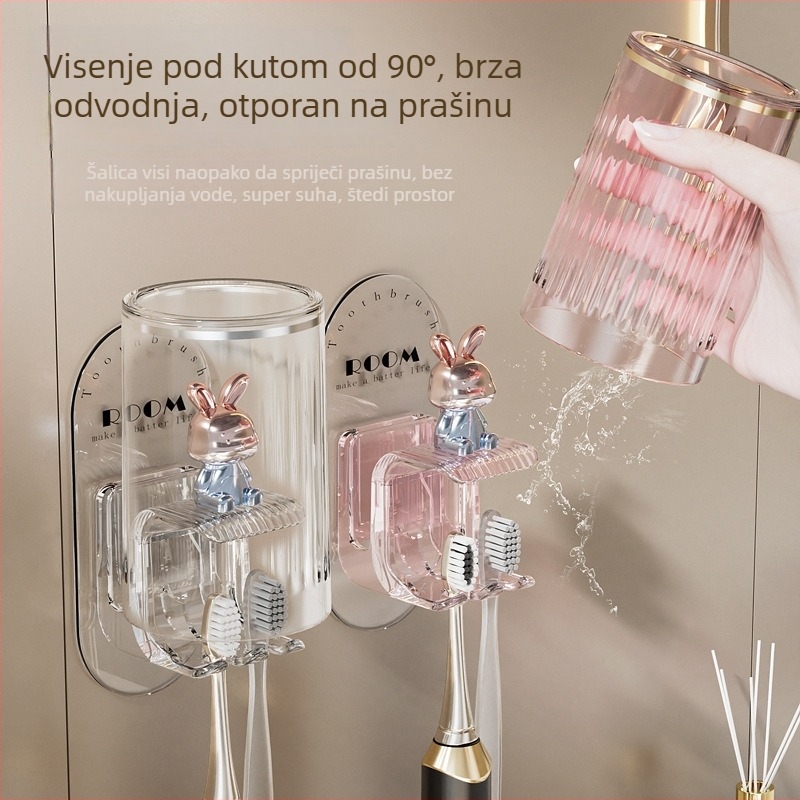 Joy zidni držač četkice za zube s čašom – bez bušenja, montaža pomoću usisne čaše, plastika, mogućnost prilagodbe
