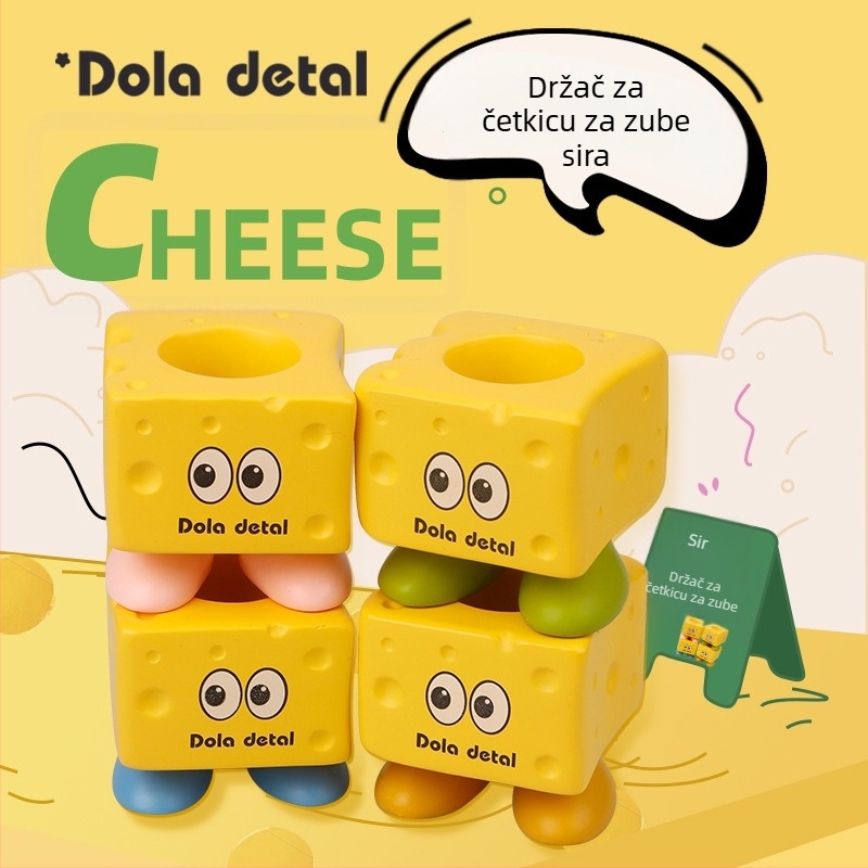 Držač četkice za djecu – oblik sira, od smole, montaža bez bušenja, skladištenje, mogućnost tiskanja logotipa